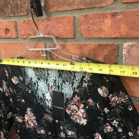 SFERA Spain NEW Lace Floral Sheer Boho Flare Bell Sleeve Peplum Stretch Top Rose - Picture 14 of 15